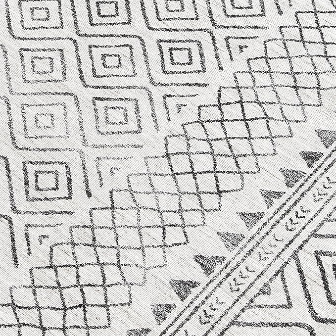 ReaLife Rugs Machine Washable Area Rug - Living Room Bedroom Bathroom Kitchen Entryway Office - Padded Low Pile Stain Resistant Premium - Boho Farmhouse Vintage - Aria - Ivory 5' x 7'