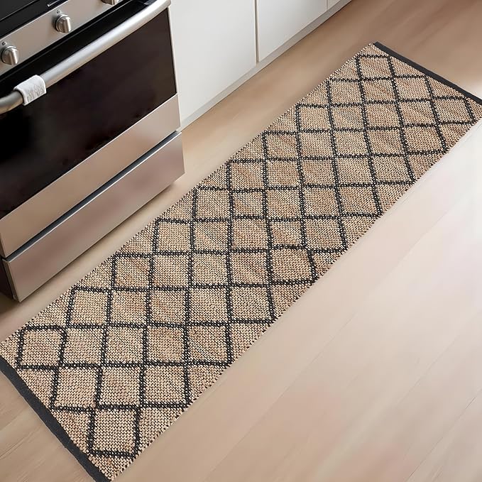 REDEARTH · Jute Cotton Area Rug, Sustainable Handwoven, Non-Shedding, Soft & Durable – Reversible, Neutral Tones for Home Décor in Living Room, Dining, Bedroom (Sierra Loom Black, 2'x6'), Set of 2