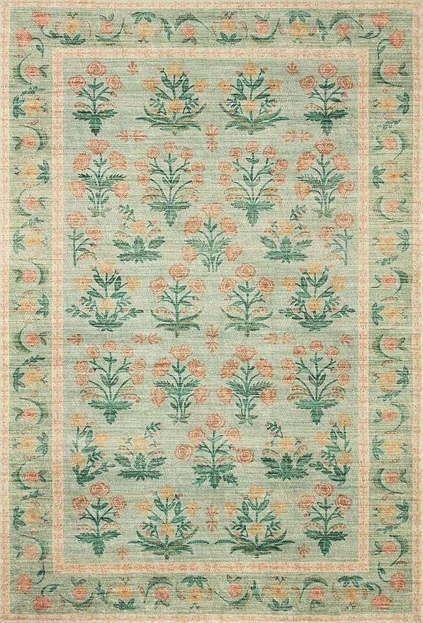 Loloi Rifle Paper Co. Eden Collection EDE-01 Mughal Rose Moss 2'-6" x 7'-6" Runner Rug feat. CloudPile™