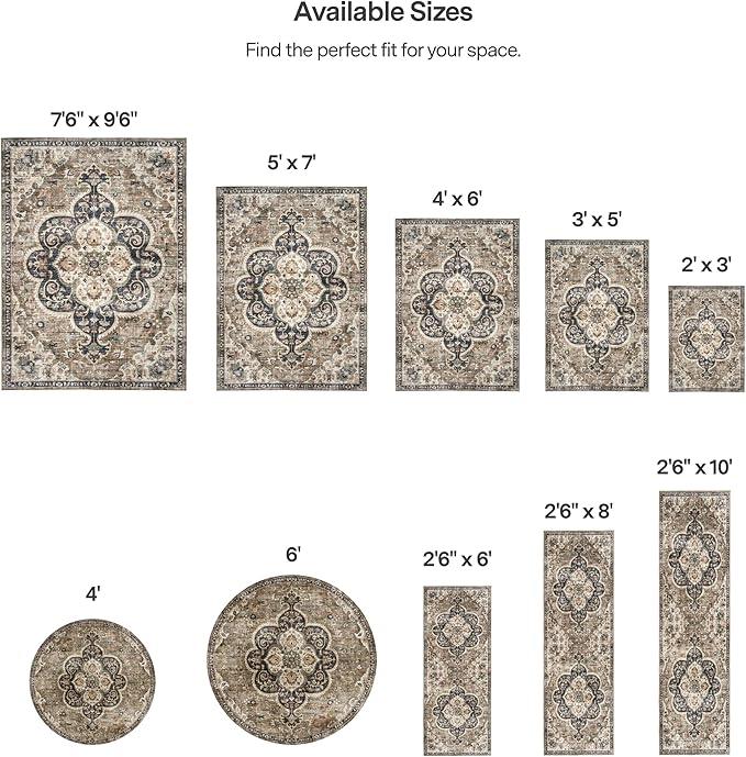 ReaLife Rugs Machine Washable Area Rug - Living Room Bedroom Bathroom Kitchen Entryway Office - Padded Crease Free Stain Resistant Premium - Boho Farmhouse Vintage- Joy - Brown Tan - 2'x 3'