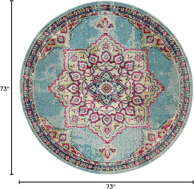 Unique Loom Medici Collection Floral Medallion Traditional Vintage Light Blue Round Rug (6' 0 x 6' 0)