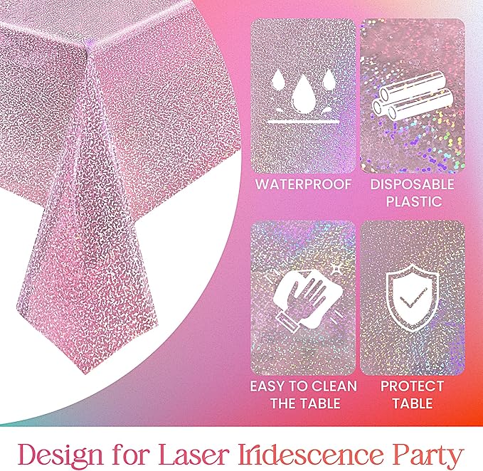 2 pcs Pale Pink Holographic Laser Tablecloths Light Pink Shiny Table Covers 40" x 108" Foil Disposable Rectangle Table cloths for Girl Birthday Party Wedding Anniversary Bachelorette Baby Shower Décor