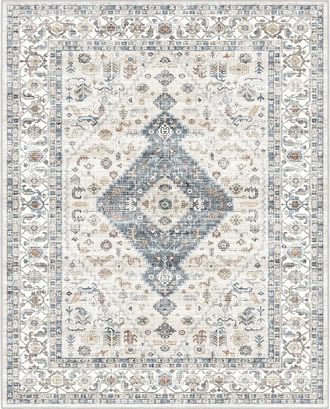 Washable Vintage Area Rug 8x10 - Large Soft Traditional Farmhouse Ultra-Thin Rug for Living Room, Bedroom, Dining Room and Home Office - Distressed Oriental Reto Indoor Floor Carpet Rug…