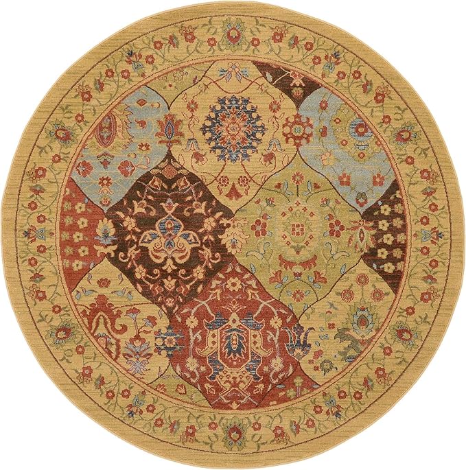 Unique Loom Edinburgh Collection Area Rug - Tulip (6' 1" Round Tan/Red)