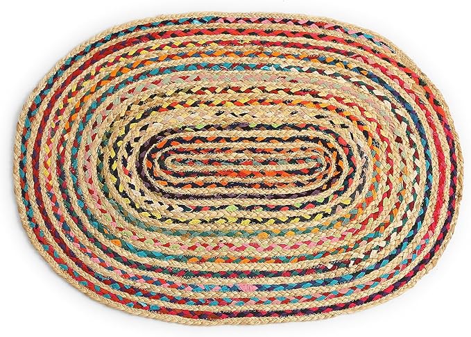 REDEARTH · Jute Cotton Chindi Area Rug - 2'x3' Oval Rug, Handwoven, Non-Shedding, Soft & Durable – Multi Tones for Home Décor in Living Room, Dining Room, Bedroom