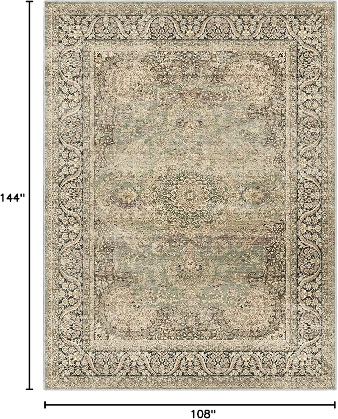 Area Rug 9x12 Olive Charcoal Area Rug 9x12 Indoor Vintage Living Room Carpet Washable Distressed Rug Retro Accent Throw Rug for Office Dining Room Nursery (Olive Charcoal, 9x12 ft)