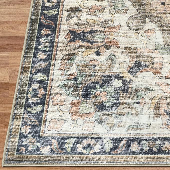 ReaLife Rugs Machine Washable Area Rug Runner - Living Room Bedroom Bathroom Kitchen Entryway Office - Padded Low Pile Stain Resistant Premium - Boho Farmhouse Vintage - Joy - Brown Beige 3' x 5'