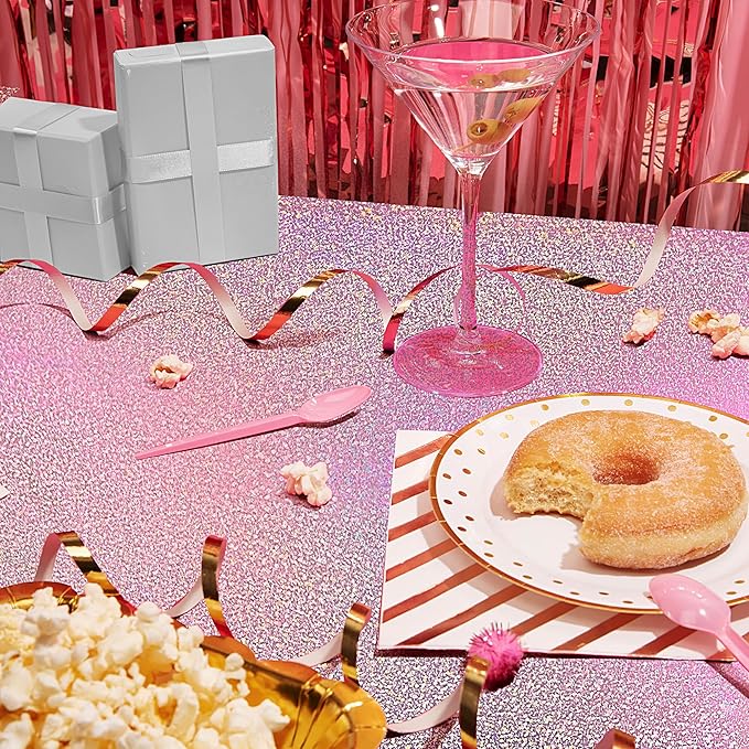 2 pcs Pale Pink Holographic Laser Tablecloths Light Pink Shiny Table Covers 40" x 108" Foil Disposable Rectangle Table cloths for Girl Birthday Party Wedding Anniversary Bachelorette Baby Shower Décor
