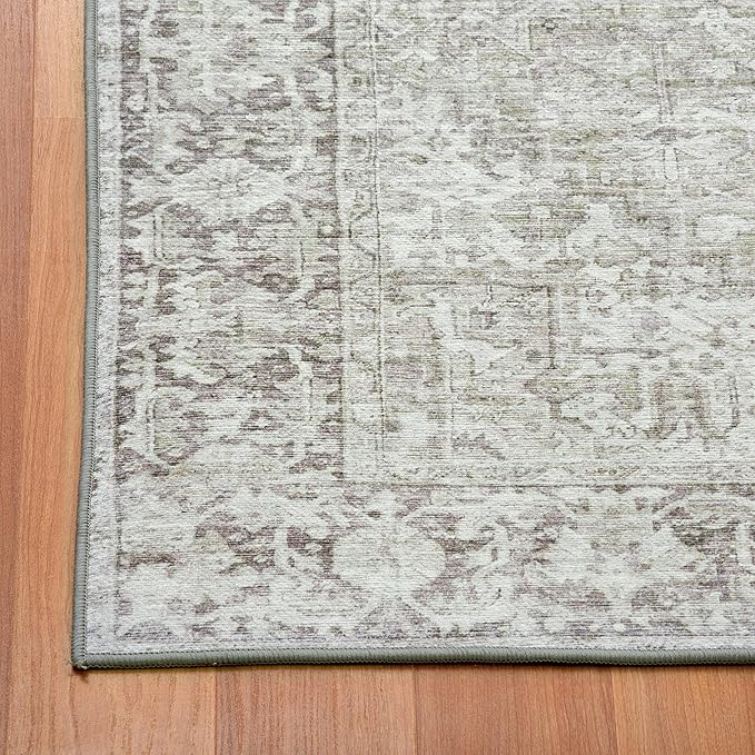 ReaLife Rugs Machine Washable Area Rug - Living Room Bedroom Bathroom Kitchen Entryway Office - Padded Low Pile Stain Resistant Premium - Boho Farmhouse Vintage - Lyle - Beige Ivory 4' x 6'