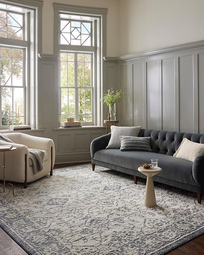Loloi Magnolia Home by Joanna Gaines Gigi Collection GIG-02 Ivory/Blue 5'-3" x 7'-6" Area Rug