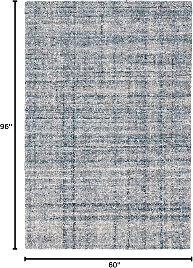 Dash and Albert Harris Wool Area Rug - 5' x 8' Blue & Ivory Solid Hand Micro Hooked Accent Rug - Durable, High Traffic Areas Living Room, Hallway, Stairs