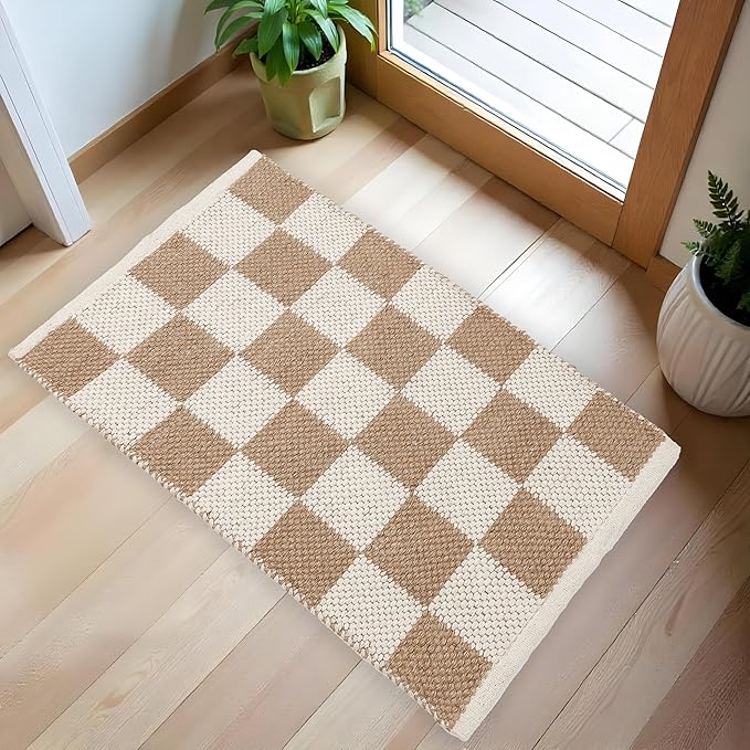 REDEARTH · Jute Cotton Area Rug, Sustainable Handwoven, Non-Shedding, Soft & Durable – Reversible, Neutral Tones for Home Décor in Living Room, Dining Room, Bedroom (Gridstone Natural, 2'x3')