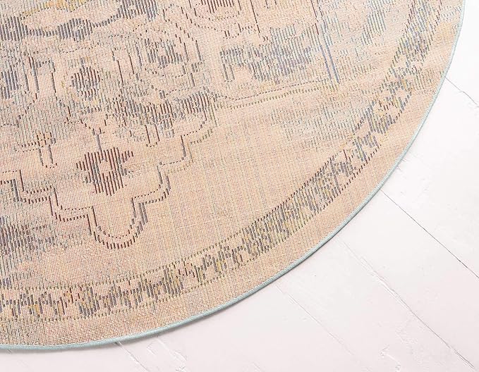 Unique Loom Medici Collection Traditional Medallion Floral Vintage Blue Round Rug (3' 3 x 3' 3)