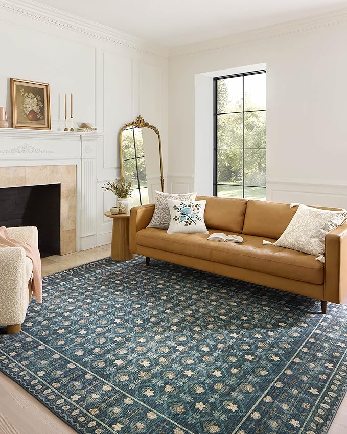 Loloi Rifle Paper Co. Eden Collection EDE-03 Lattice Indigo 2'-6" x 9'-6" Runner Rug feat. CloudPile™