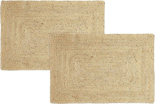 REDEARTH · Rectangular Area Rug - 2'x3' Braided Natural Jute with Non-Skid Backing - Handwoven Boho Rug for Bedroom, Kitchen, Living Room - Aesthetic Home Decor - Durable Handmade Rug, Set of 2