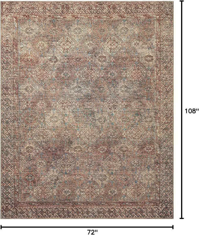 Loloi Amber Lewis Billie Collection, Aqua & Rust 6'-0" x 9'-0" Area Rug – Antique & Distressed Accent Rugs for Living Room, Bedroom, Entryway & Hallway, No Shed High Traffic Area Home Decor Rug