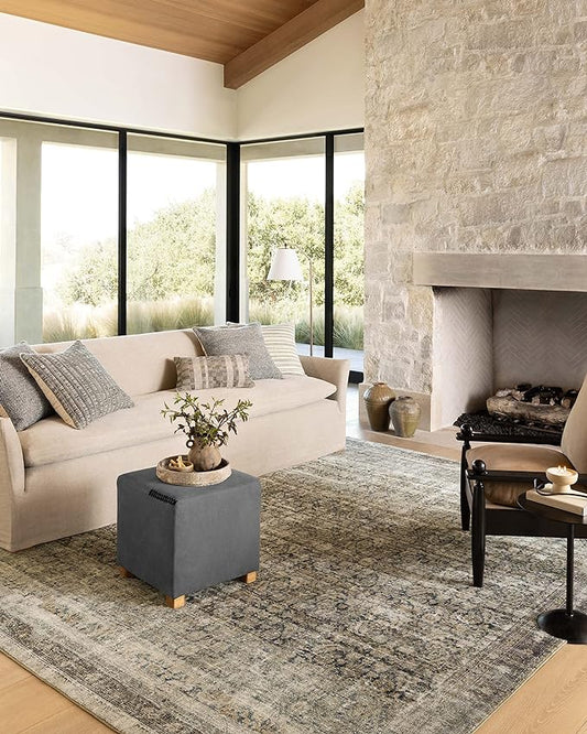 Loloi Amber Lewis Morgan Collection MOG-02 Navy/Sand 2'-0" x 5'-0" Accent Rug, Neutral Area Rug for Room Décor, Vintage Rug Inspired, Soft Area Rug for Living Room, Bedroom, Dining Area