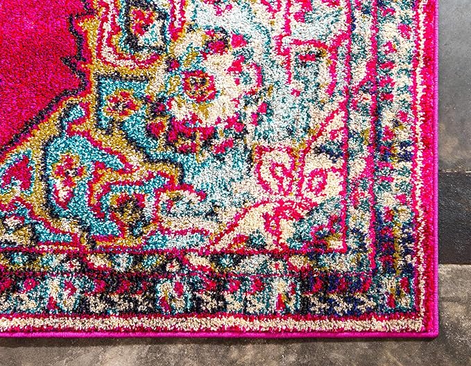 Unique Loom Medici Collection Floral Medallion Traditional Vintage Pink Area Rug (3' 3 x 5' 3)