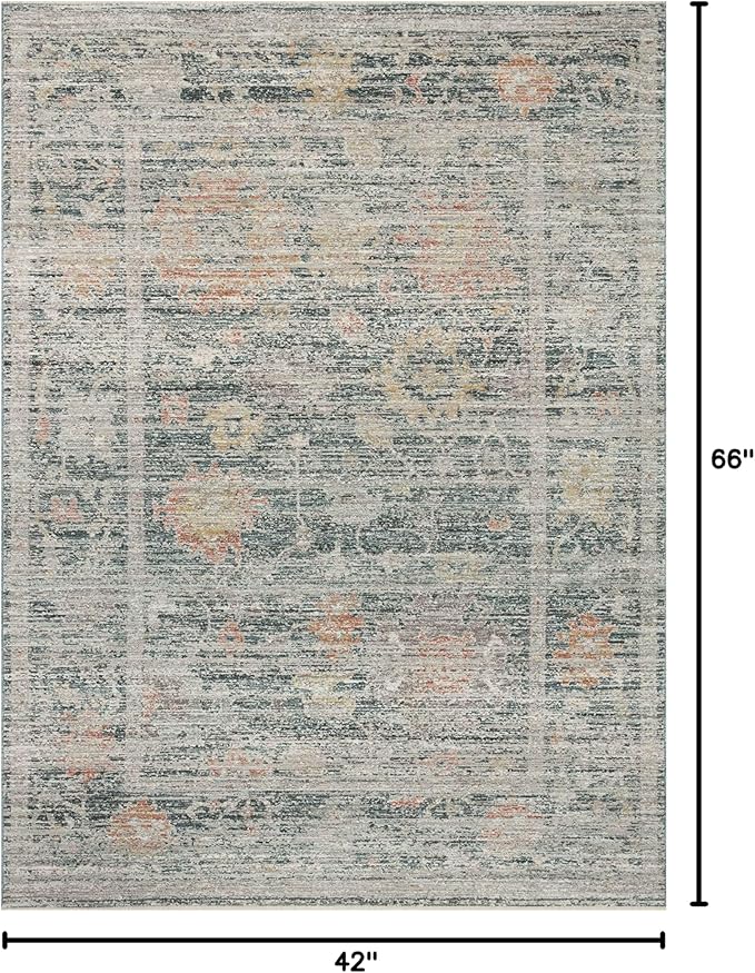 Loloi Magnolia Home by Joanna Gaines Millie Collection MIE-01 Blue/Multi 3'-6" x 5'-6", .25" Pile Height, Accent Rug