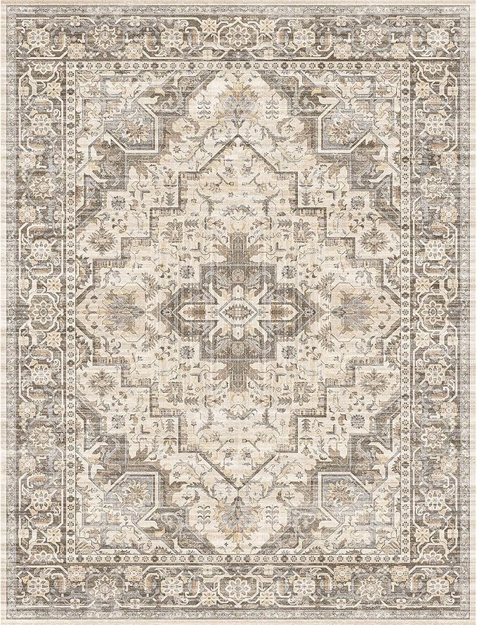 Machine Washable Soft Area Rug 8x10 Rugs with Non Slip Backing for Living Room, Bedroom, Bathroom,Printed Vintage Home Decor, Floor Decoration Carpet Mat (Coffee Beige 8x10)…