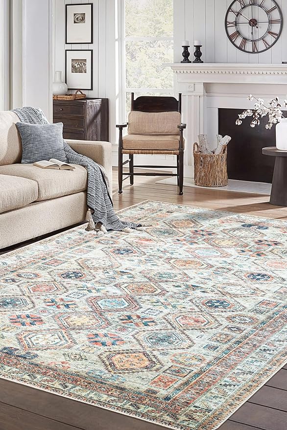 Keen Home Design 8x10 Rug - Machine Washable Area Rug with Non-Slip Backing, Ideal for Living Room, Dining Room, Bedroom - Vintage, Easy Clean, Durable, Low Pile Rug - (8' x 10')