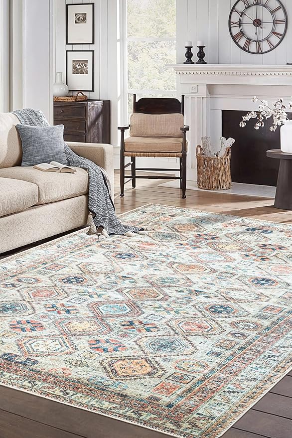 Keen Home Design 10x14 Rug - Machine Washable Area Rug with Non-Slip Backing, Ideal for Living Room, Dining Room, Bedroom - Vintage, Easy Clean, Durable, Low Pile Rug - (9'7" x 14')