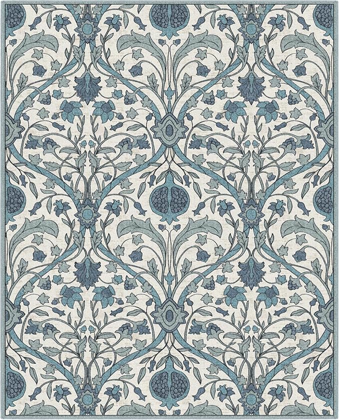 Washable Area Rug 8x10, Large Soft Rugs Vintage Rug for Living Room, Bedroom Rug, Farmhouse, Dining Room, Kids Playroom, Cream Gray Multi