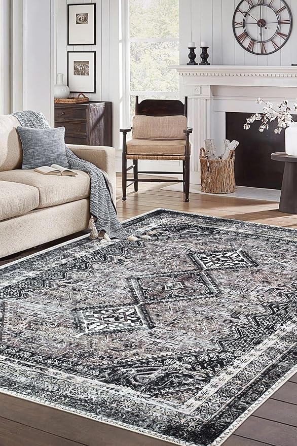 Keen Home Design 5x7 Rug - Machine Washable Area Rug with Non-Slip Backing, Ideal for Living Room, Dining Room, Bedroom - Vintage, Easy Clean, Durable, Low Pile Rug - (5' x 7')