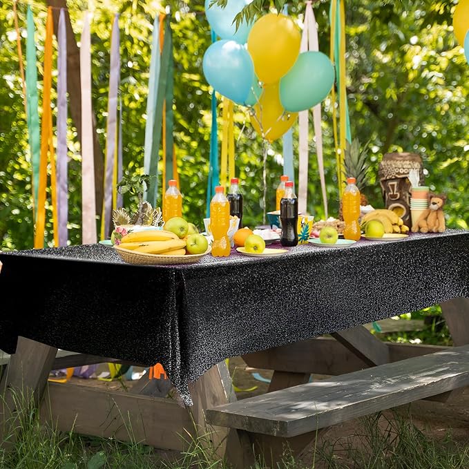 8 Pcs Black Holographic Laser Tablecloths Iridescence Shiny Table Covers 40" x 108" Aqua Foil Rectangle Table cloths for Halloween Baby Shower Undersea Ocean Birthday Party Winner Wedding Party Décor