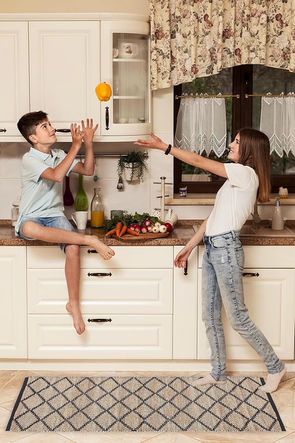 REDEARTH · Jute Cotton Area Rug, Sustainable Handwoven, Non-Shedding, Soft & Durable – Reversible, Neutral Tones for Home Décor in Living Room, Dining Room, Bedroom (Sierra Loom Black, 2'x6')