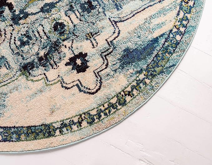 Unique Loom Medici Collection Traditional Medallion Floral Vintage Blue Round Rug (6' 0 x 6' 0)
