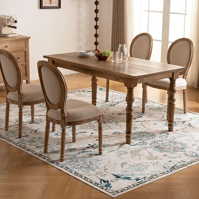 8X10 Area Rug,Washable Vintage Low Pile Rug for Living Room,Non-Slip Rug for Home Decor, Modern Soft Indoor Carpet for Bedroom,Dinning Room,Office,Blue