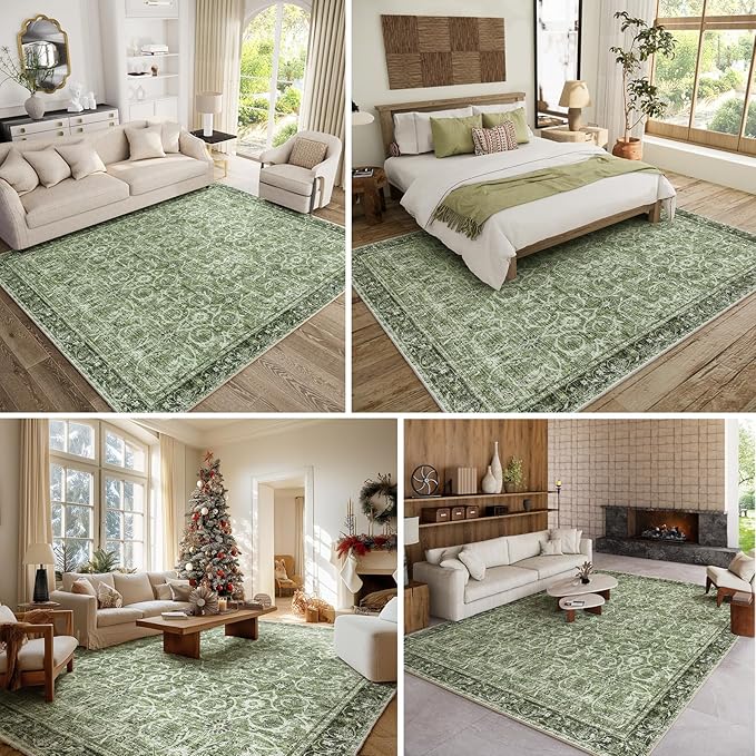 8x10 Washable Area Rugs Ultral Soft Non-Slip Stain Resistant Vintage Boho Large Carpet for High-Traffic Living Room & Dining Room