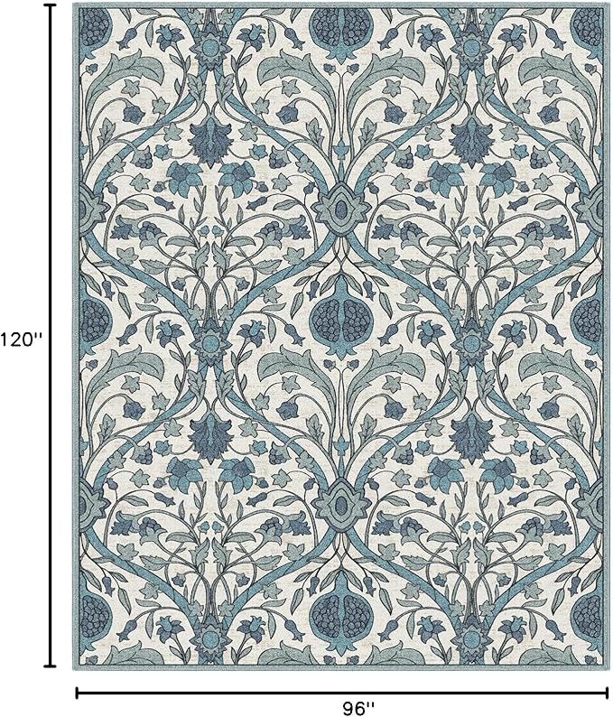 Washable Area Rug 8x10, Large Soft Rugs Vintage Rug for Living Room, Bedroom Rug, Farmhouse, Dining Room, Kids Playroom, Cream Gray Multi