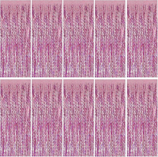 Pink Tinsel Foil Fringe Curtains Wavy Backdrop for Parties Sparkle Metallic Wavy Foil Fringe Backdrop Curtain for Party Decorations Photo Booth Props for Birthday Graduation Wedding