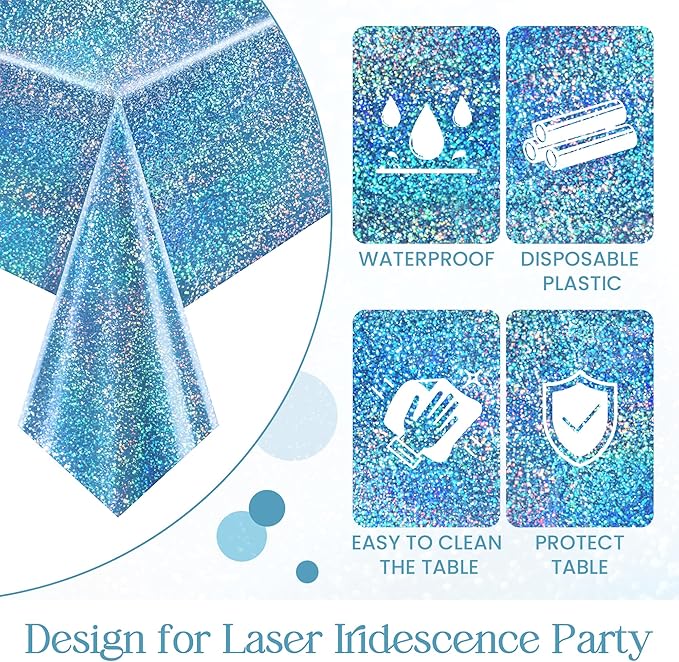 4 Pcs Pink&Blue Holographic Laser Tablecloths Iridescence Shiny Table Covers 40" x 108" Foil Rectangle Table cloths for Baby Shower Undersea Ocean Birthday Party Winner Wedding Party Décor