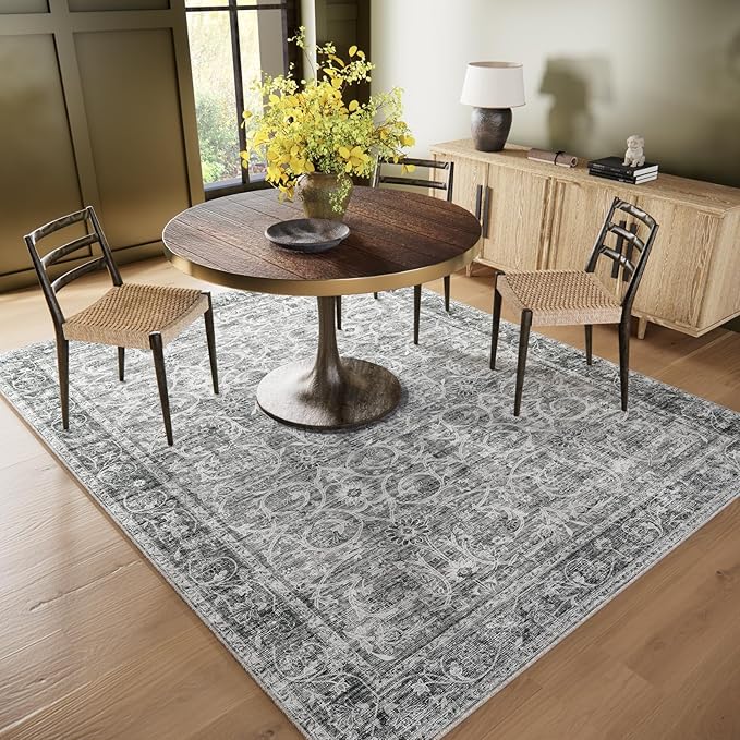 6x9 Washable Rug Vintage Fade Resistant Boho Distressed Non-Slip Indoor Large Carpet Low Pile Lightweight & High-Traffic Safe for Bedroom, Dorm, Playroom - Farmhouse Decor