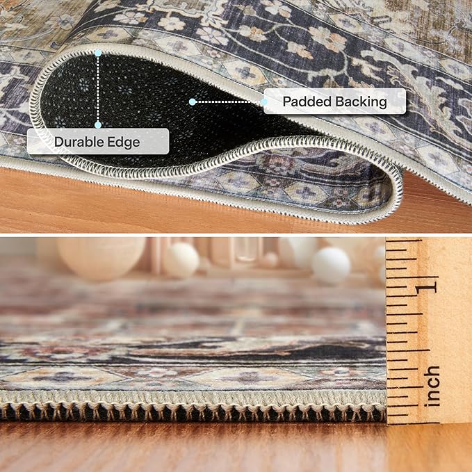 ReaLife Machine Washable Area Rug - Living Room Bedroom Bathroom Kitchen Entryway Office - Padded Low Pile Stain Resistant Premium - Boho Farmhouse Vintage - BEV - Beige Tan Brown 7'6" x 9'6"