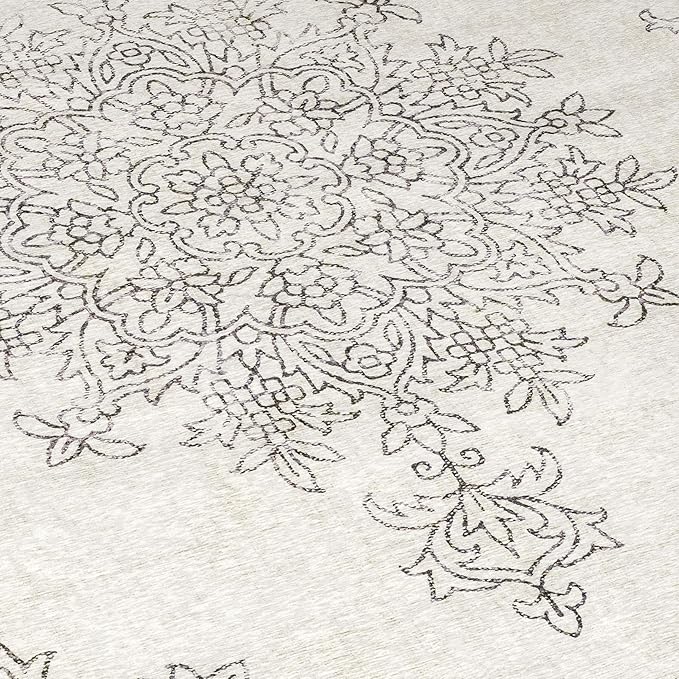 ReaLife Rugs Machine Washable Area Rug - Living Room Bedroom Bathroom Kitchen Entryway Office - Padded Low Pile Stain Resistant Premium - Boho Farmhouse Vintage - Paige - Ivory 4' x 6'