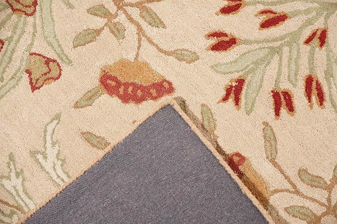Handmade Floral Adeline Beige Tulips Traditional Crafted Wool Area Rug for Living Room Bedroom and Kitchen (2'6'' x 9')