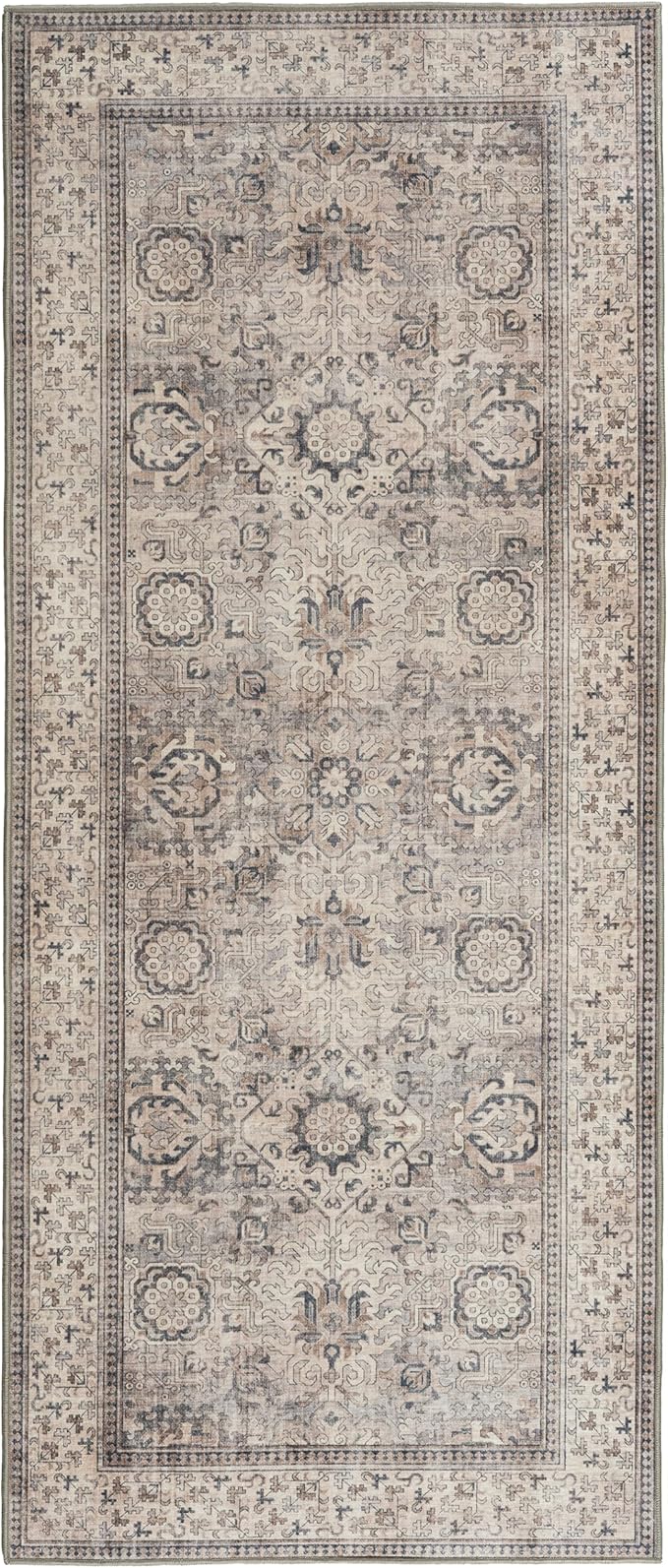 ReaLife Rugs Machine Washable Area Rug - Living Room Bedroom Bathroom Kitchen Entryway Office - Padded Low Pile Stain Resistant Premium - Boho Farmhouse Vintage - Paz - Beige Gray Ivory 2'6" x 8'