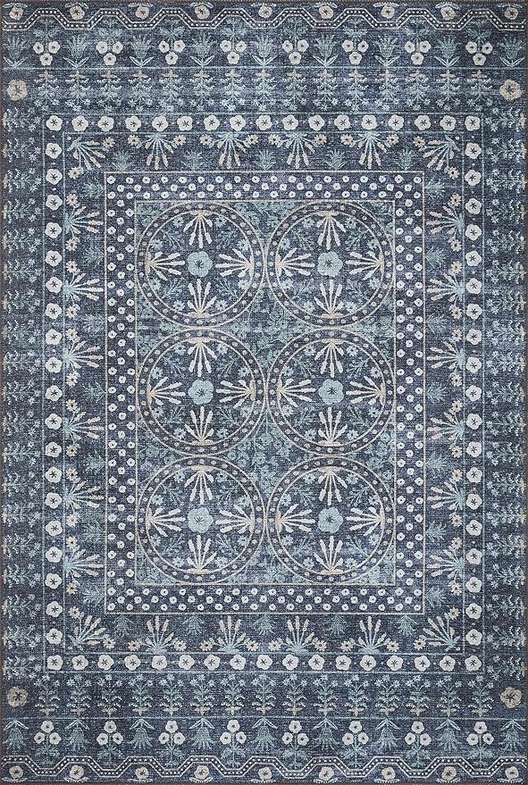 Loloi Rifle Paper Co. Maison Collection MAO-03 Rosette Blue 3'-0" x 3'-0" Round, .19" Pile Height, Accent Rug