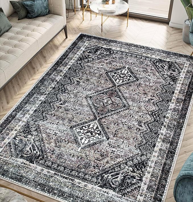 Keen Home Design 4x6 Rug - Machine Washable Area Rug with Non-Slip Backing, Ideal for Living Room, Dining Room, Bedroom - Vintage, Easy Clean, Durable, Low Pile Rug - (4' x 6')