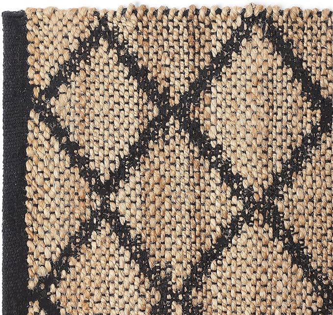 REDEARTH · Jute Cotton Area Rug, Sustainable Handwoven, Non-Shedding, Soft & Durable – Reversible, Neutral Tones for Home Décor in Living Room, Dining Room, Bedroom (Sierra Loom Black, 2'x6')