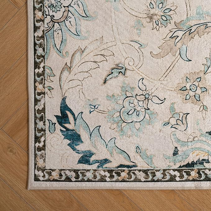 5X8 Area Rug,Washable Vintage Low Pile Rug for Living Room,Non-Slip Rugs for Home Decor, Modern Soft Indoor Carpet for Bedroom,Dinning Room,Office,Nursery,Blue