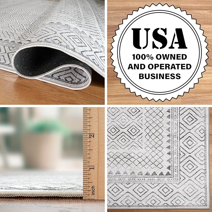 ReaLife Rugs Machine Washable Area Rug Runner - Living Room Bedroom Bathroom Kitchen Entryway Office - Padded Low Pile Stain Resistant Premium - Boho Farmhouse Vintage - Aria - Ivory 2'6" x 6'