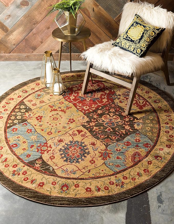 Unique Loom Edinburgh Collection Area Rug - Tulip (12' 2" Round Multi/Tan)