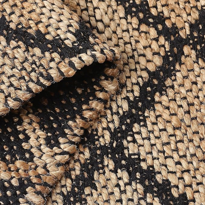 REDEARTH · Jute Cotton Area Rug, Sustainable Handwoven, Non-Shedding, Soft & Durable – Reversible, Neutral Tones for Home Décor in Living Room, Dining Room, Bedroom (Sierra Loom Black, 2'x6')