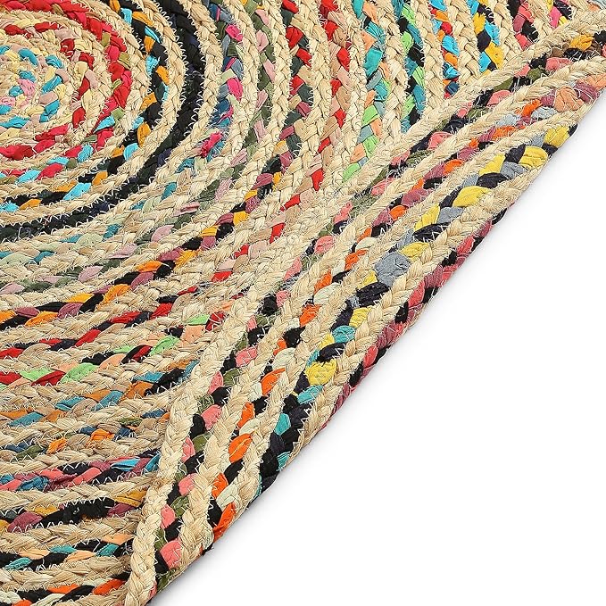 REDEARTH · Jute Cotton Chindi Area Rug - 3' Round Rug, Handwoven, Non-Shedding, Soft & Durable – Multi Tones for Home Décor in Living Room, Dining Room, Bedroom, Set of 2
