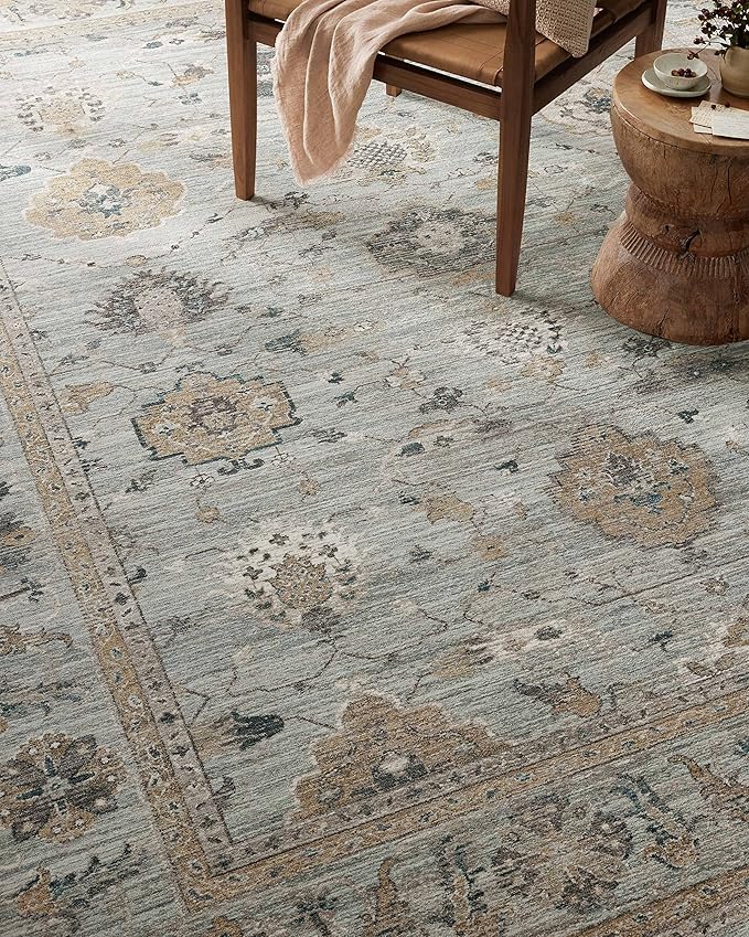Loloi Magnolia Home by Joanna Gaines Millie Collection MIE-02 Sky/Gold 9'-6" x 9'-6", .25" Pile Height, Round Area Rug